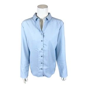 Elizabeth & Clarke Woven Button-Front Collared Top with StainTech Blue Size 16